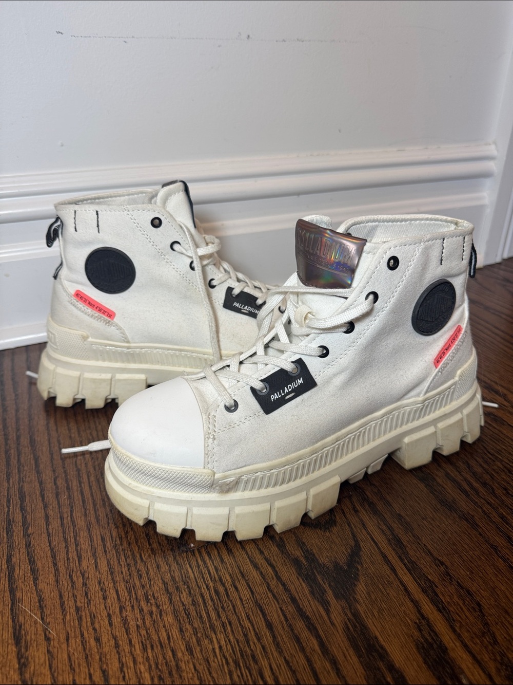 Palladium Revolt Off-White Chunky High-Top Canvas Sneakers with Black Accents
